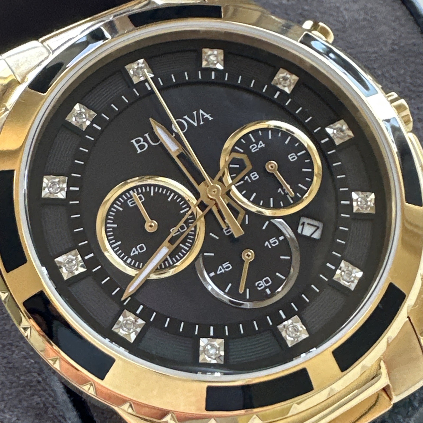 Bulova Diamond Men’s Gold Plated Stainless Steel Chronograph Quartz Watch 97D121