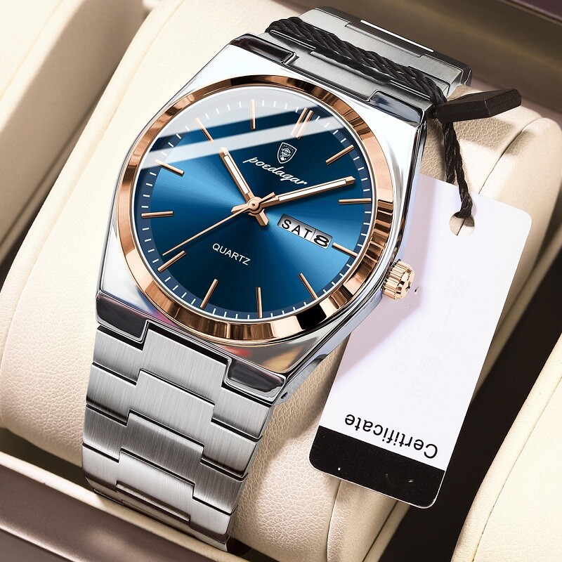 POEDAGAR Fashion Men’s Watch Waterproof Luminous Stainless Quartz Watches