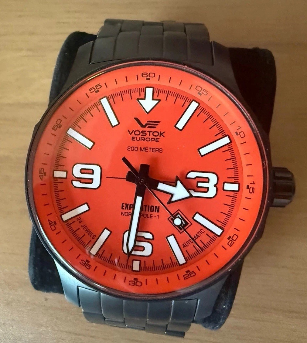 NOS Vostok Europe Expedition North Pole Automatic Orange Dial Full Set NH35 200M