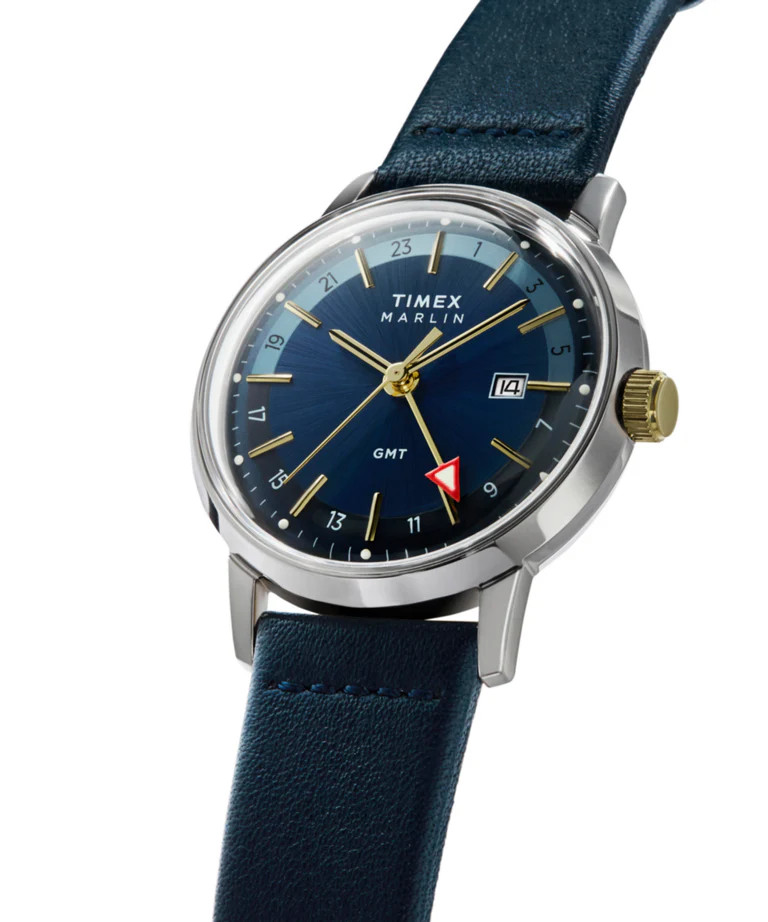 Timex Marlin Quartz GMT Blue dial Blue leather Strap 40mm Watch TW2Y47900