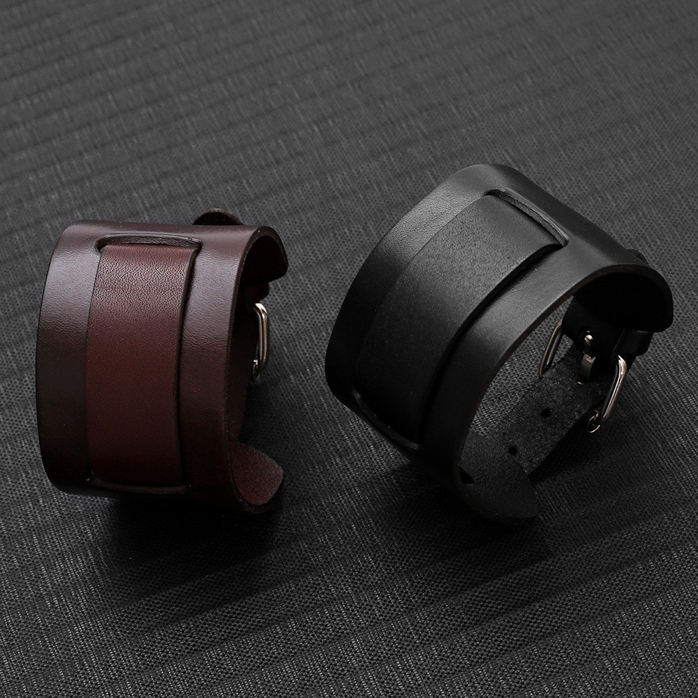 Men’s Punk Wide Genuine Leather Belt Wristband Bangle Cuff Bracelet Adjustable