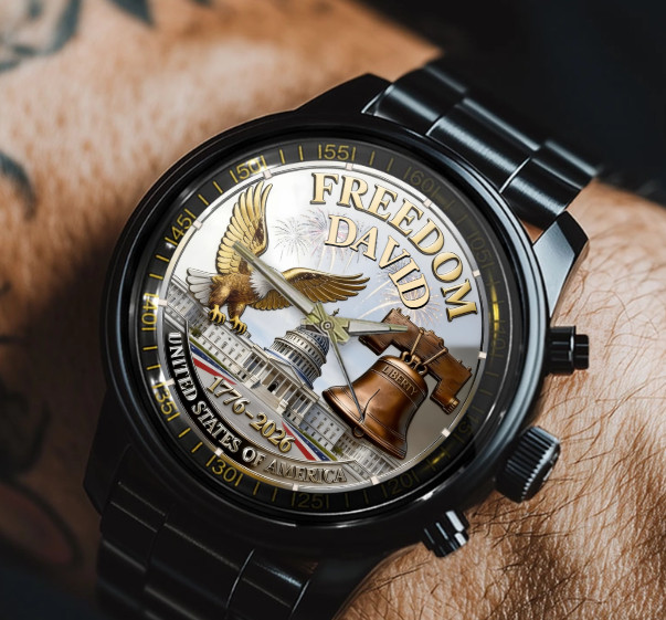 Personalized United States 250th Anniversary Patriot Black Stainless Steel Watch
