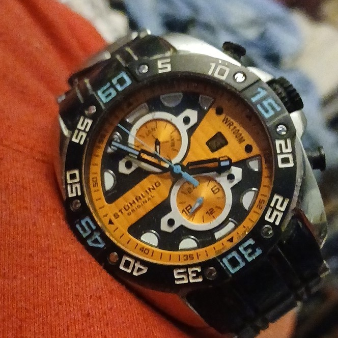 Stuhrling Original Krystal Men’s Quartz Chronograph Orange/Black Dial 100m