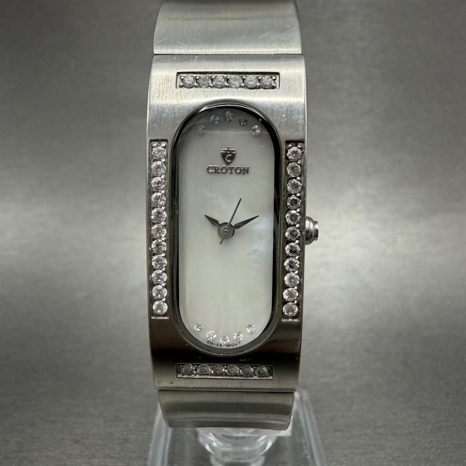 Croton Tank Watch Women 17mm MOP Dial Steel Crystal Bezel Rectangle New Battery
