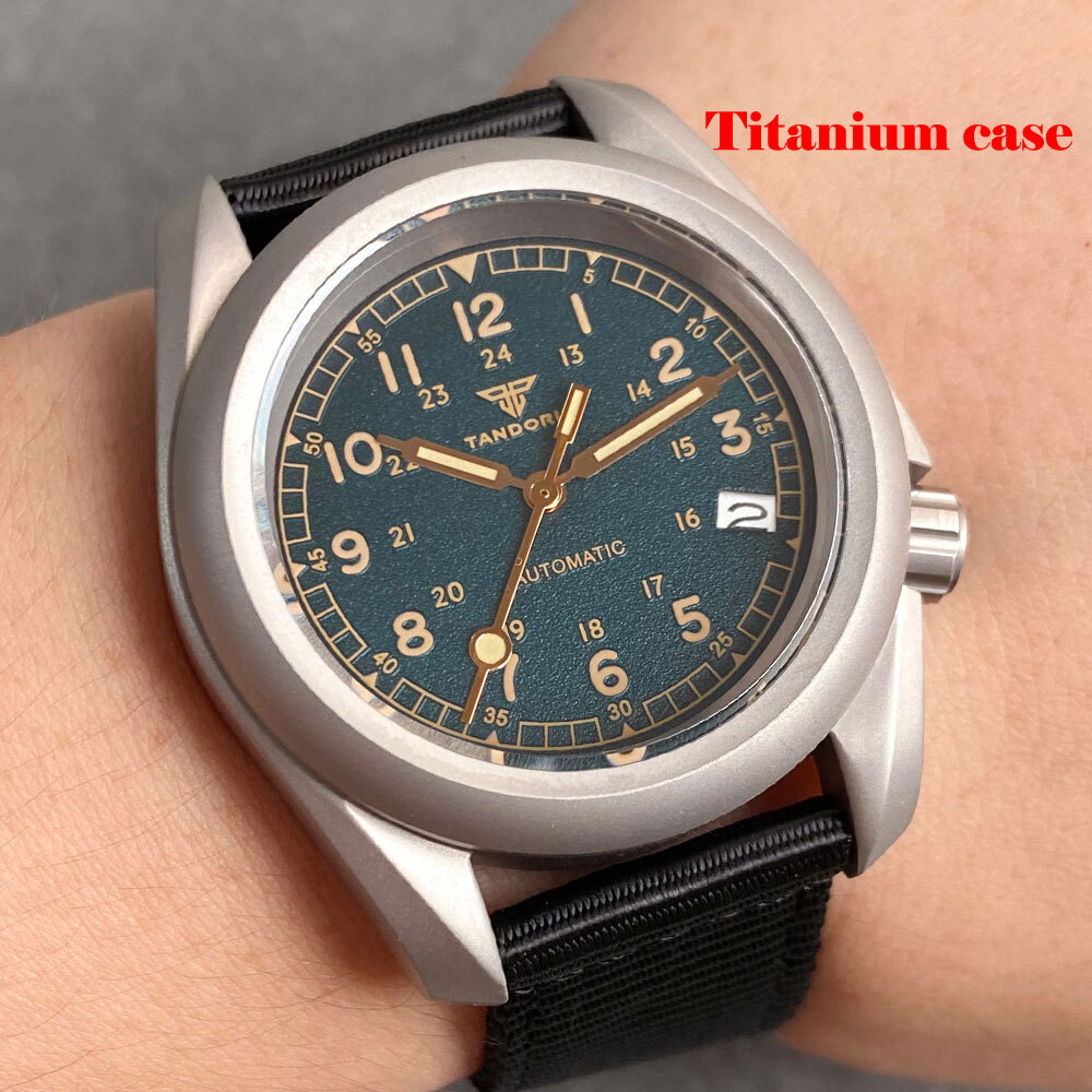 Tandorio Green Red Dial Titanium Case Lume 40mm NH35 Mechanical Dive Men Watch