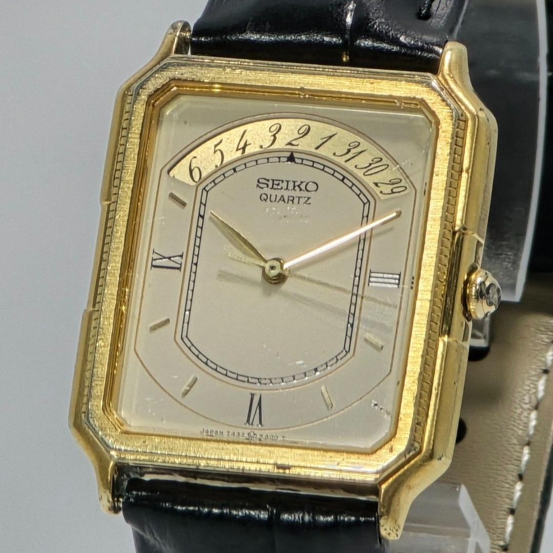 Seiko 7432-5A00 Arch Date Quartz Square Black Watch Japan Vintage Rare 072422