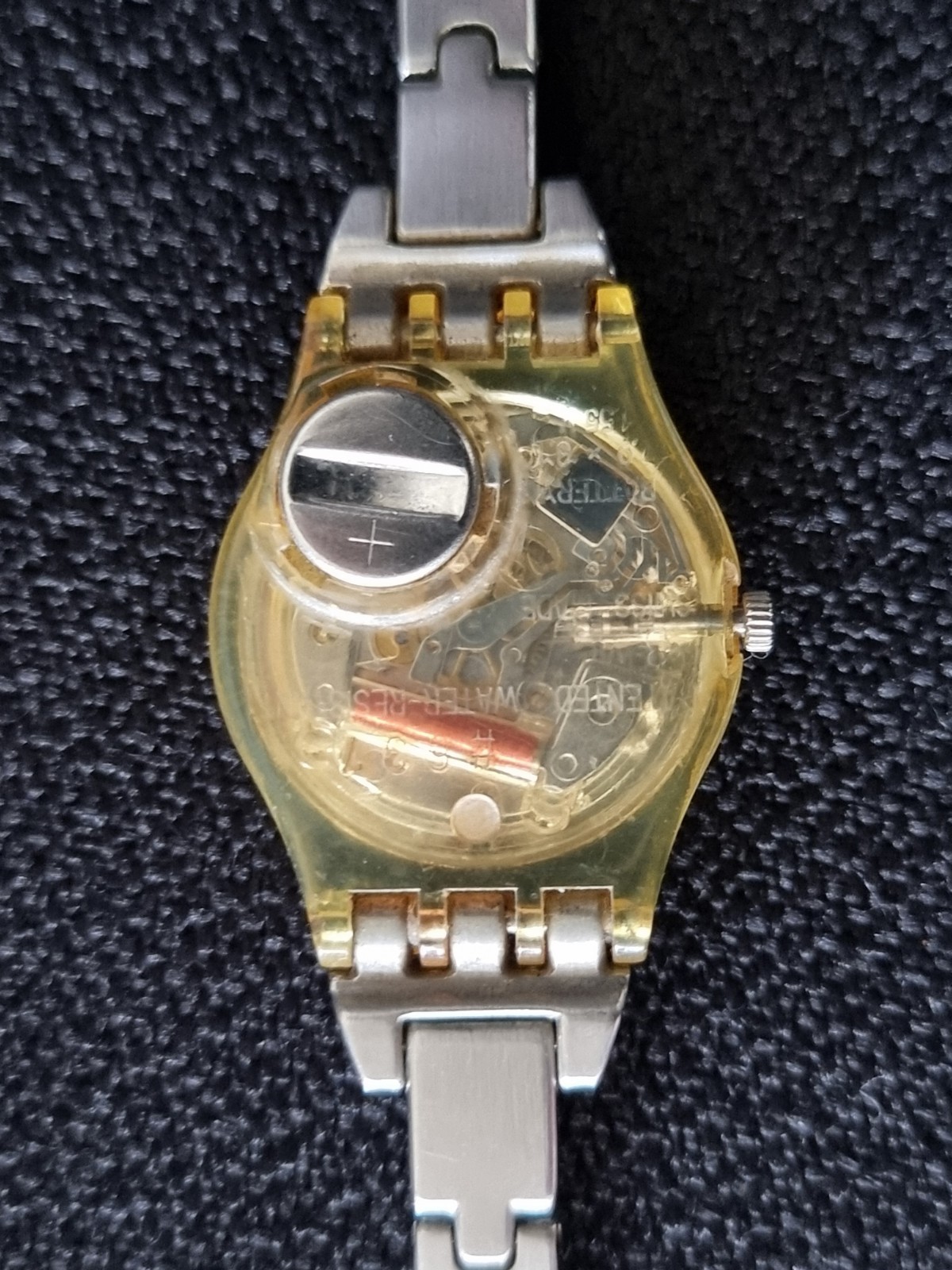 SWATCH LADY WATCH CHAMPAGNE ORANGE & GREY DIAL STEEL MIX A 2005 VINTAGE CLASSIC