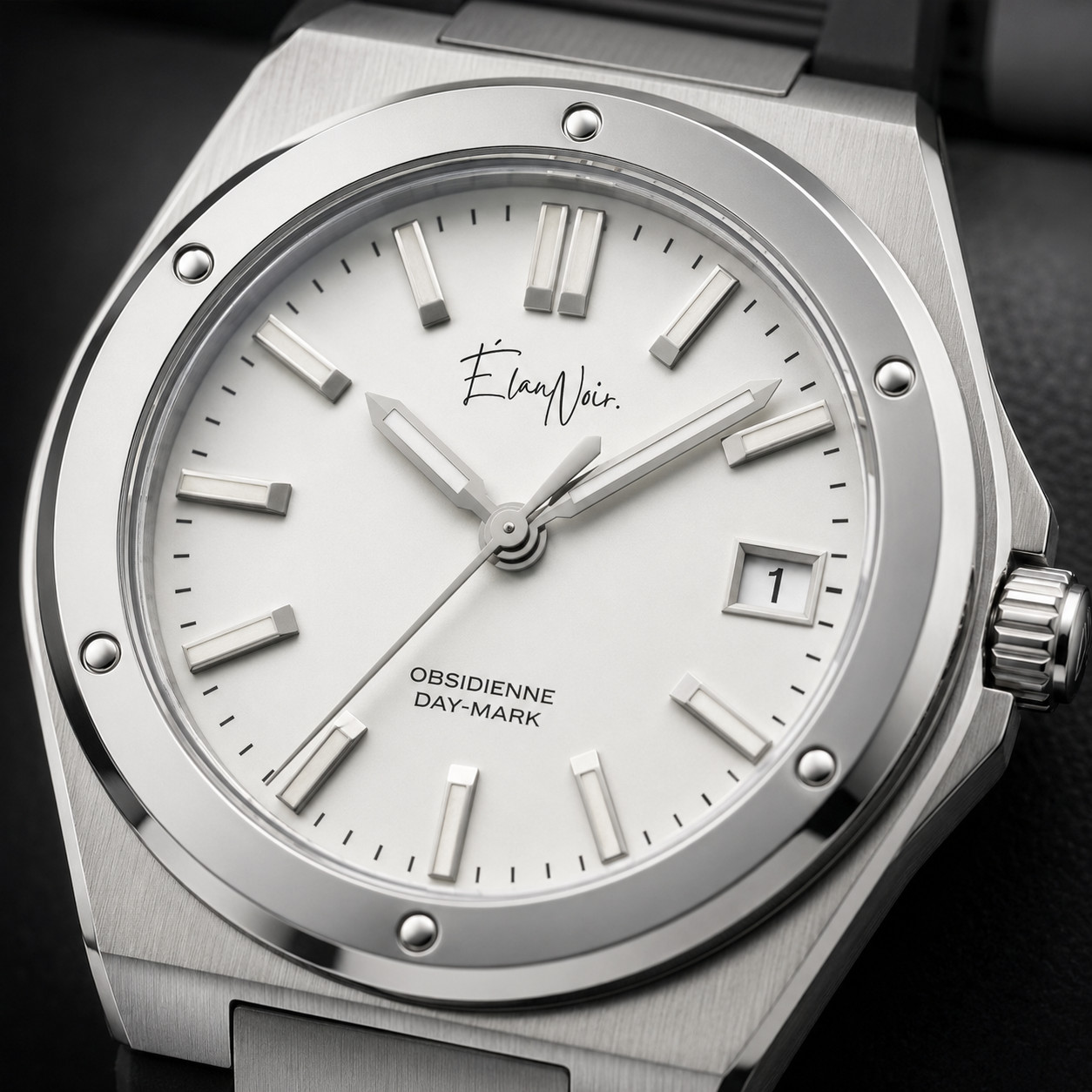 Élan Noir Obsidienne Day-Mark Automatic Watch White Dial Sapphire Steel 41mm