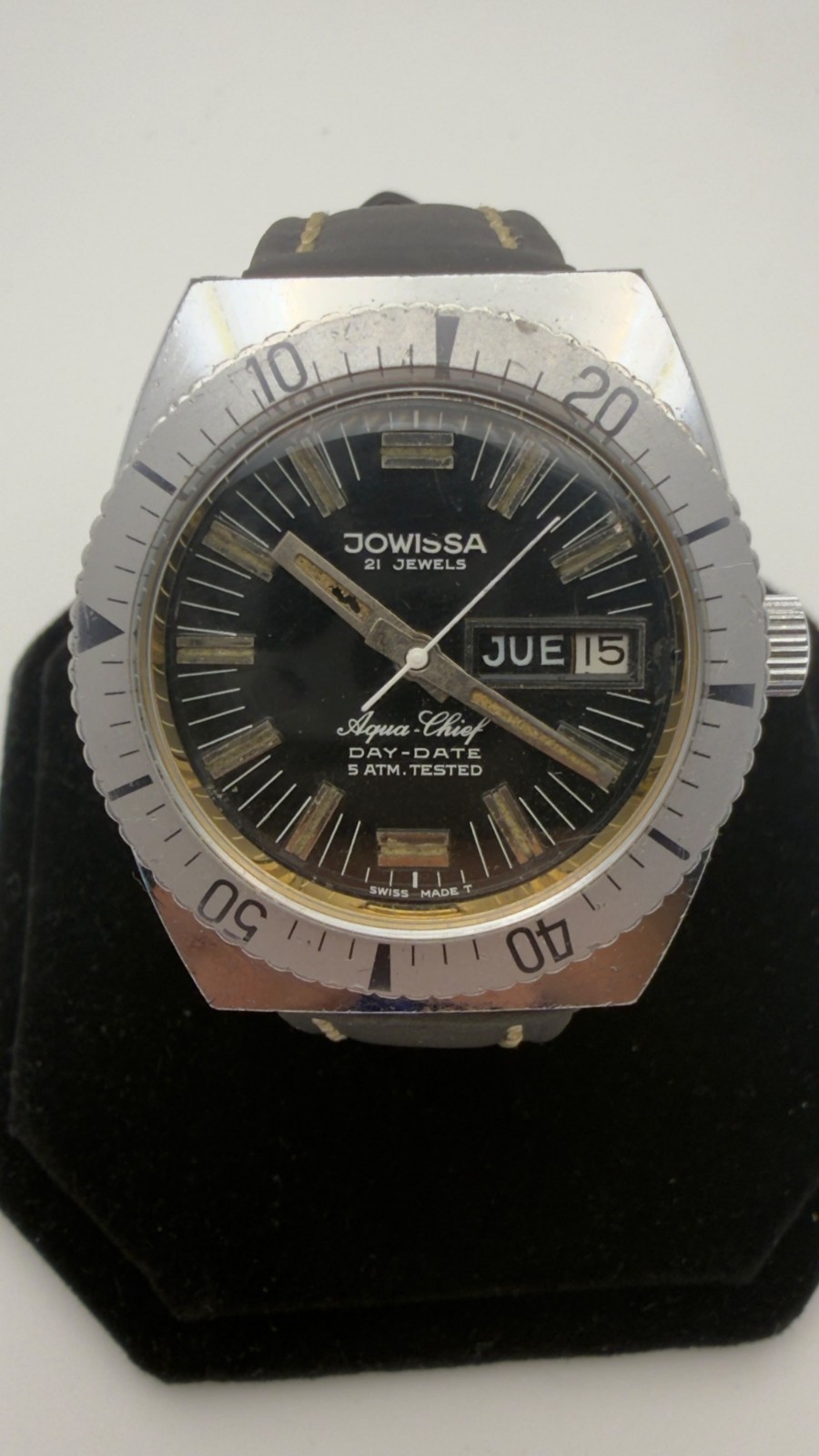 Vintage Jowissa Aqua Chief Day Date 21 Jewels Automatic Swiss Diver Watch Rare