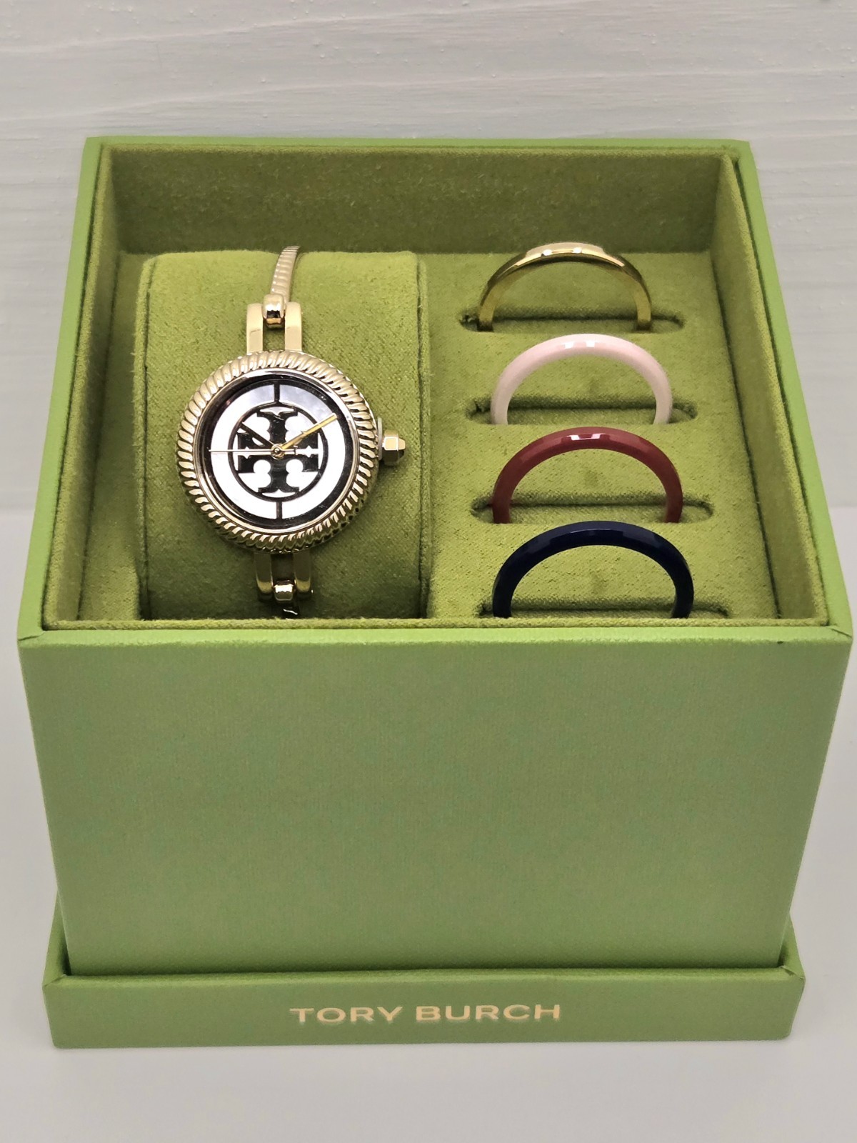 Tory Burch Women’s Watch TBW4029 Gold Mother of Pearl Dial Interchangeable Bezel