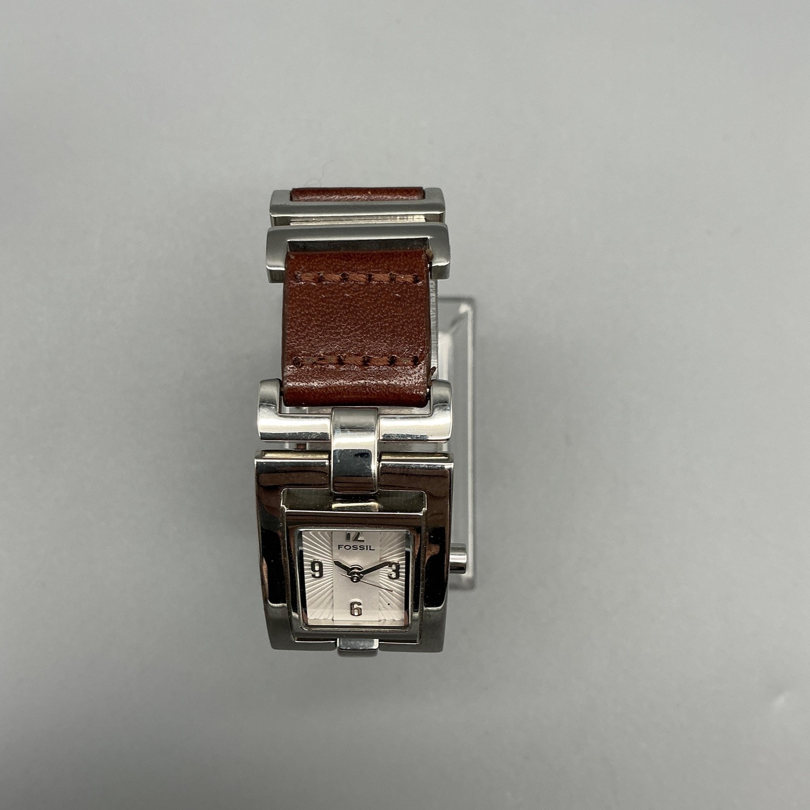 Fossil F2 ES-1855 Womens Watch 21mm Leather Stainless Band New Battery 7.75″