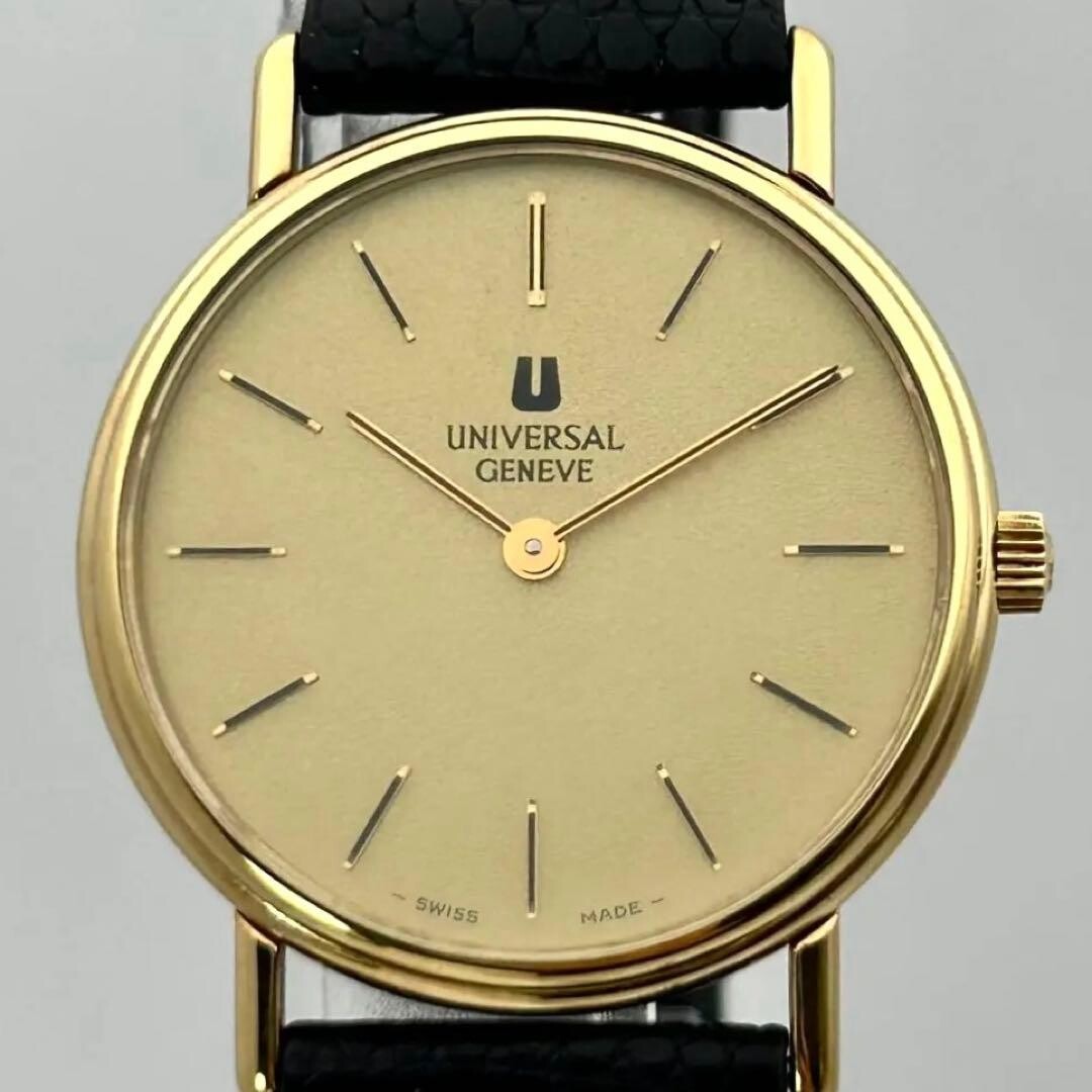 Universal Geneve 542205 Mens Gold Sunray Dress Watch Manual Wind Slim Swiss 30mm