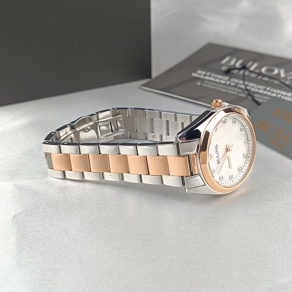 Bulova Surveyor 98P207 Diamond White Dial Rose Gold Band Women’s Quartz Watch