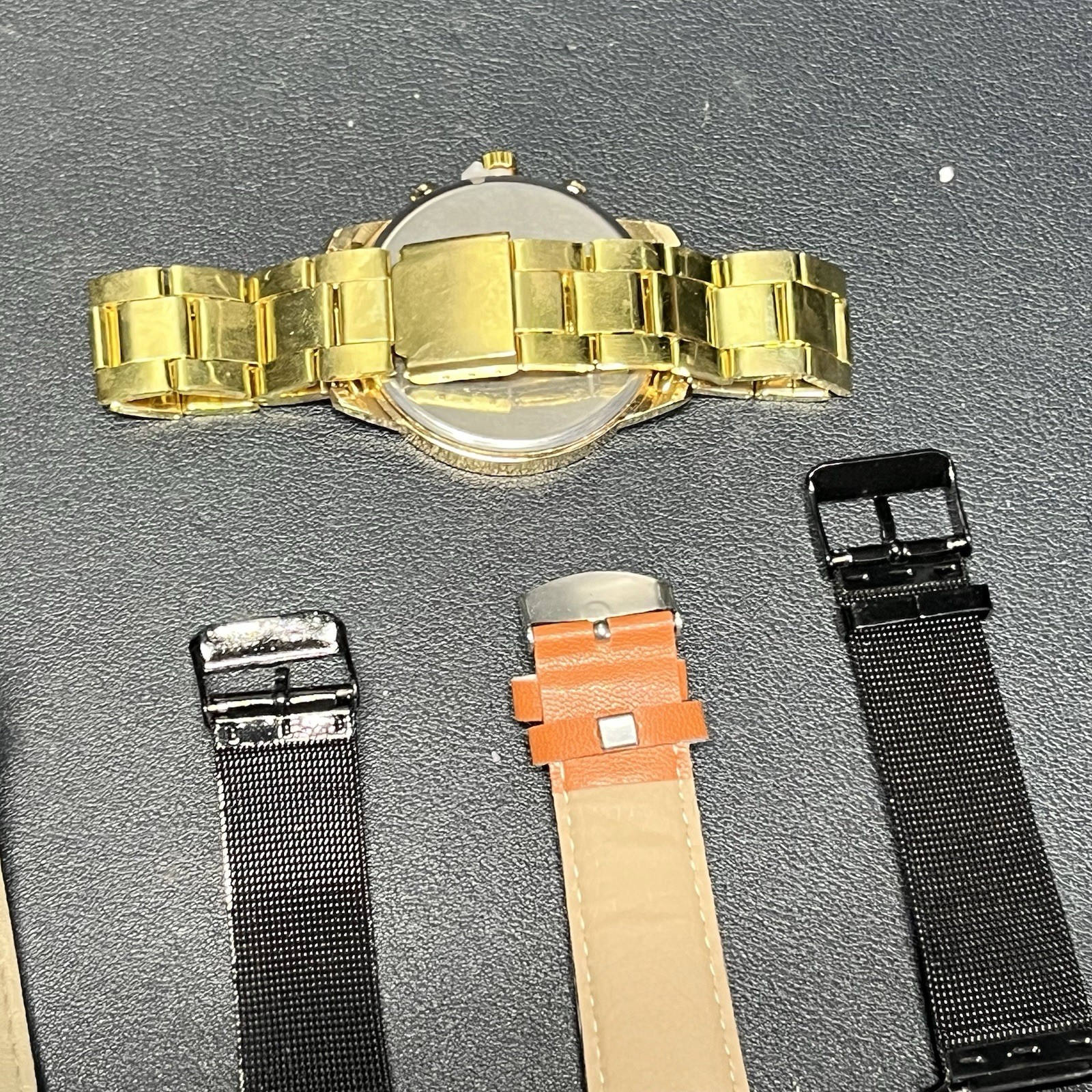 Men’s Wrist Watch Lot Of 8, Deyros Geneva PX, Black Gold Brown Tones Untested.