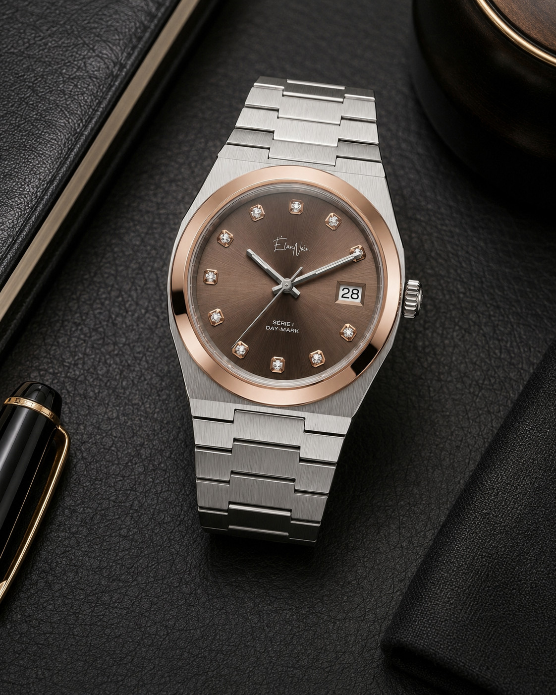 Élan Noir Série I Brown/Silver 36mm Automatic NH35 Sapphire Crystal Steel Watch