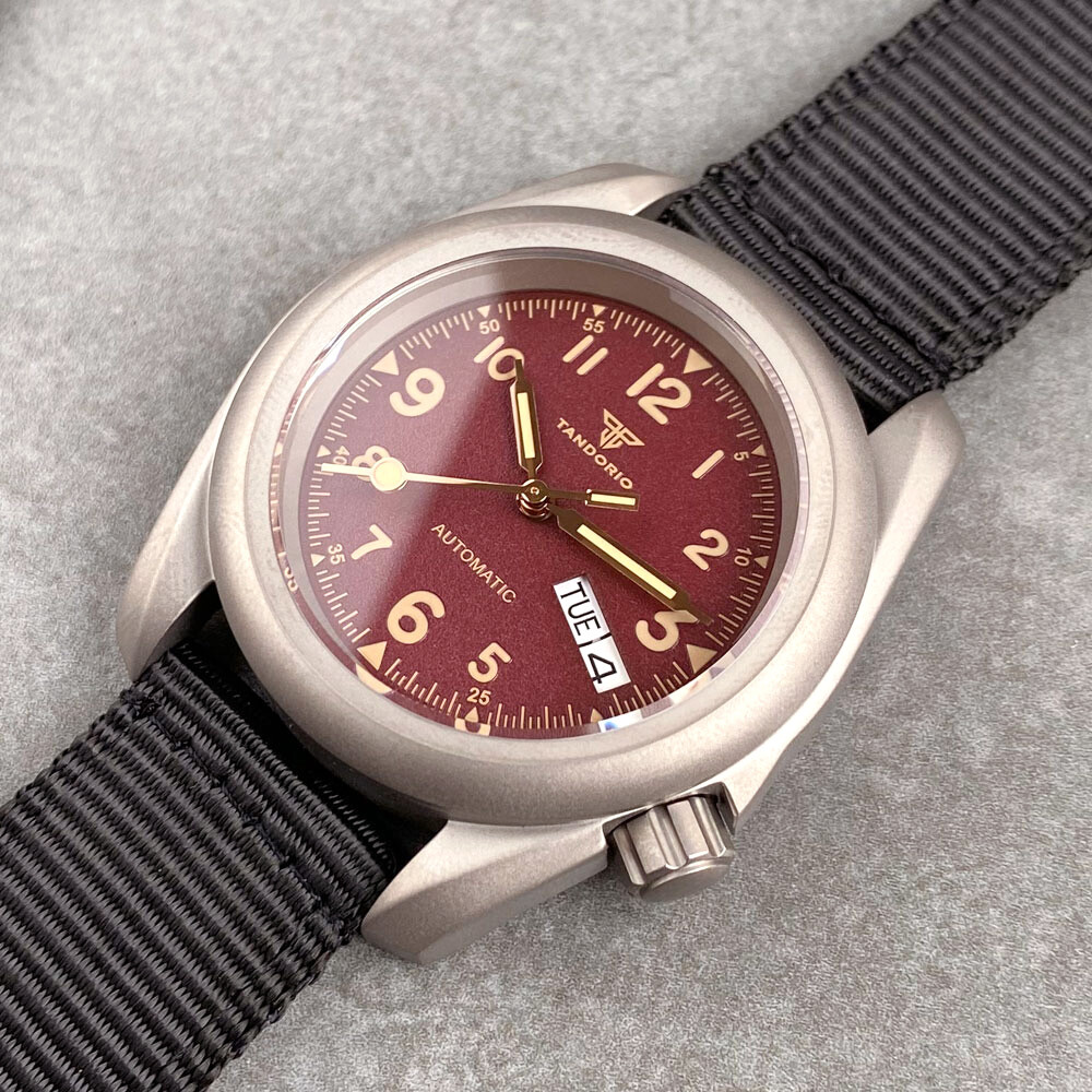 Tandorio Green Red Dial Titanium Case Lume 40mm NH35 Mechanical Dive Men Watch