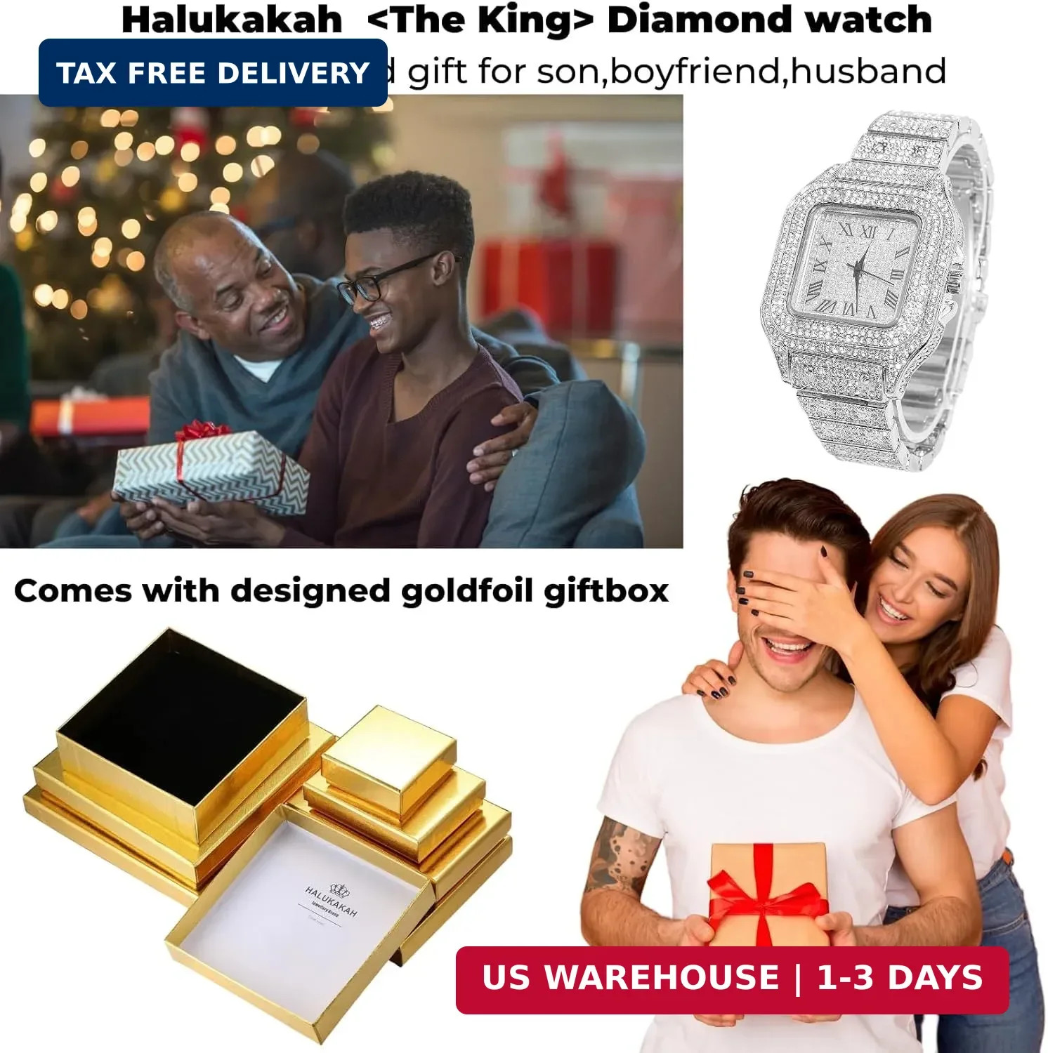 Halukakah Men’s Watch The King 40mm Square Dial Gold Platinum Plated Watch
