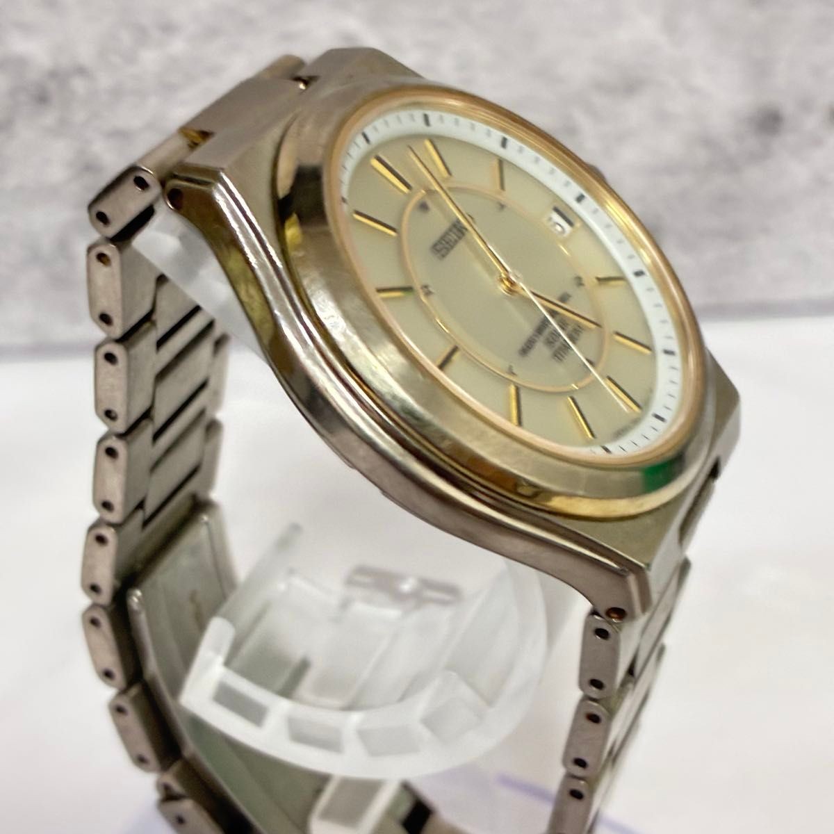 SEIKO Wristwatch 7B22 0AF0 Radio Solar Titanium Gold