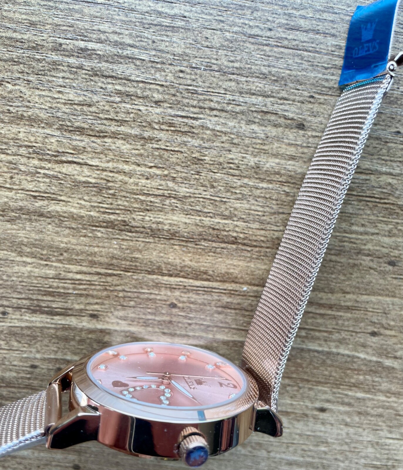 Olev’s Rose Gold Women’s Wrist Watch Heart Shape Gems – New Battery & Working