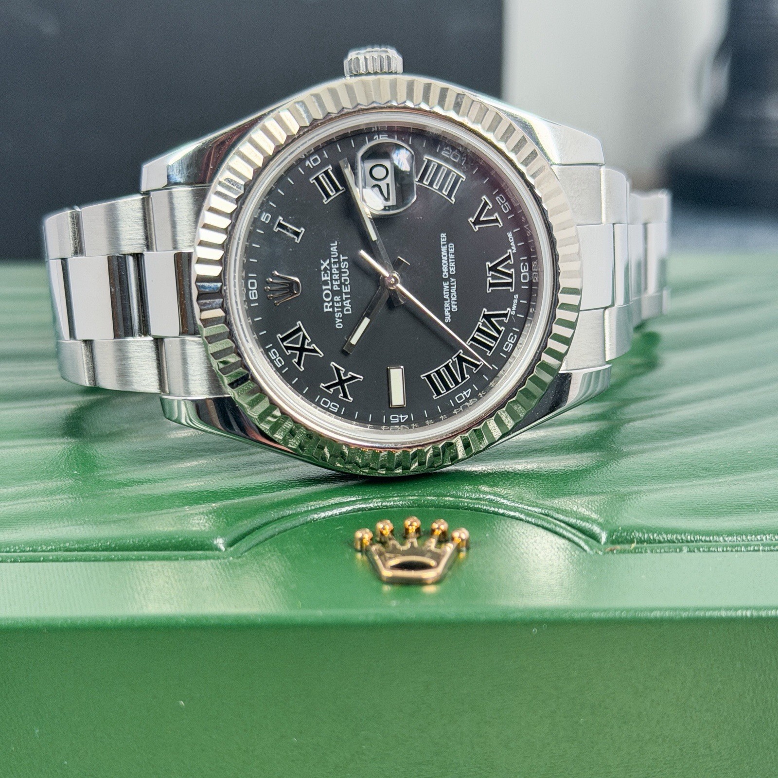 Rolex Datejust II 116334 Grey Roman White Gold Bezel Full Set All Original 2012