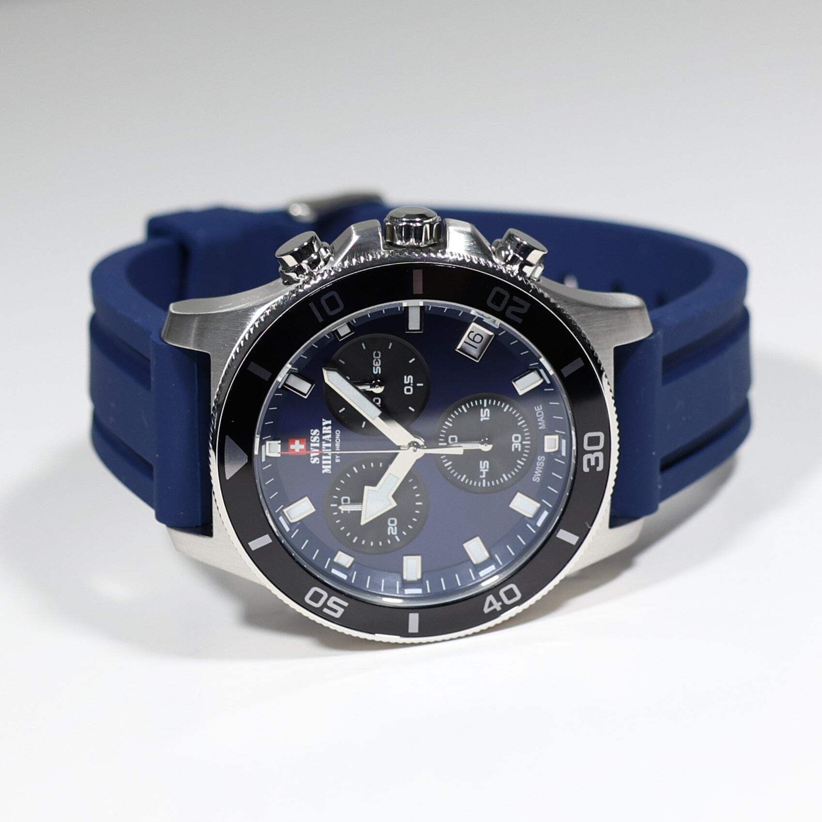 Swiss Military Blue Dial Men’s Stainless Steel Chronograph Watch SM34067.08