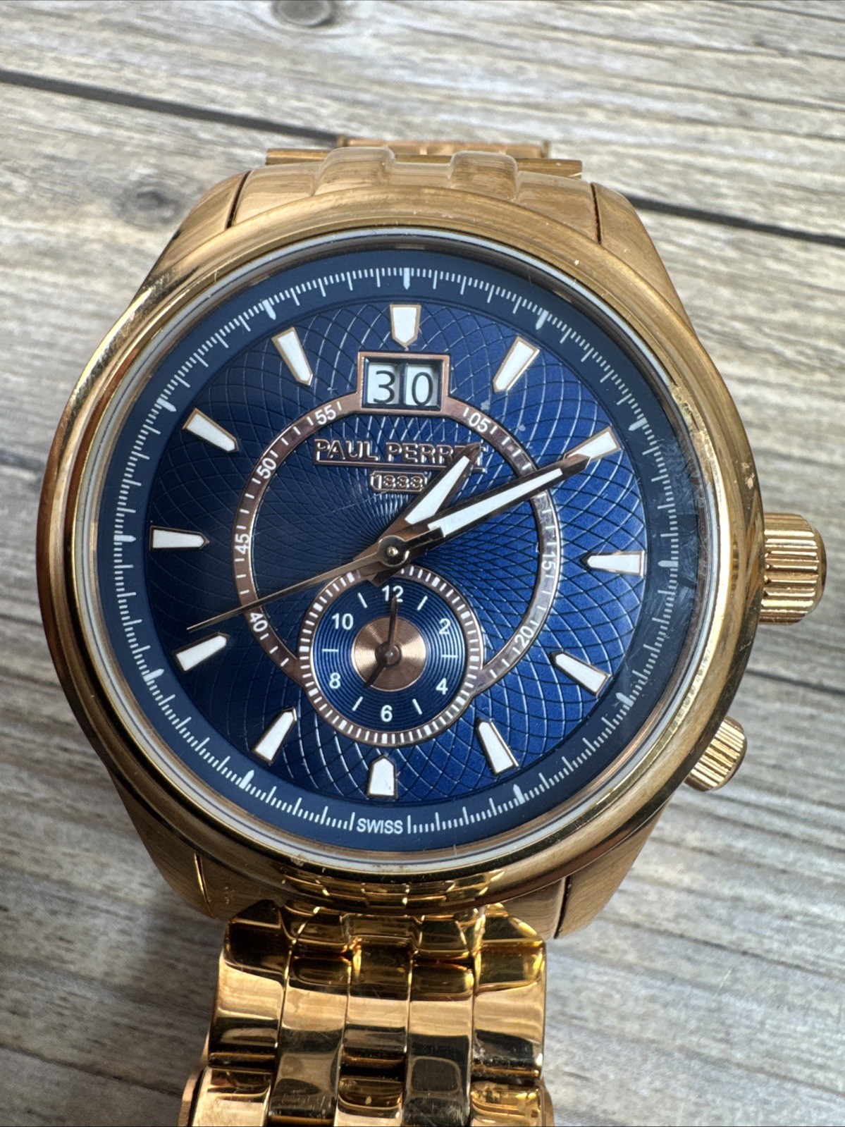 Paul Perret 1888 Musset Rose Gold Bracelet Watch Blue Dial Swiss See Description