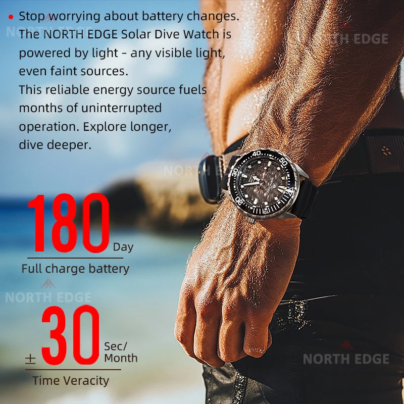TRITON-TI Titanium Stainless Solar-Powered Diving Watch Luxury Quartz Watches fo