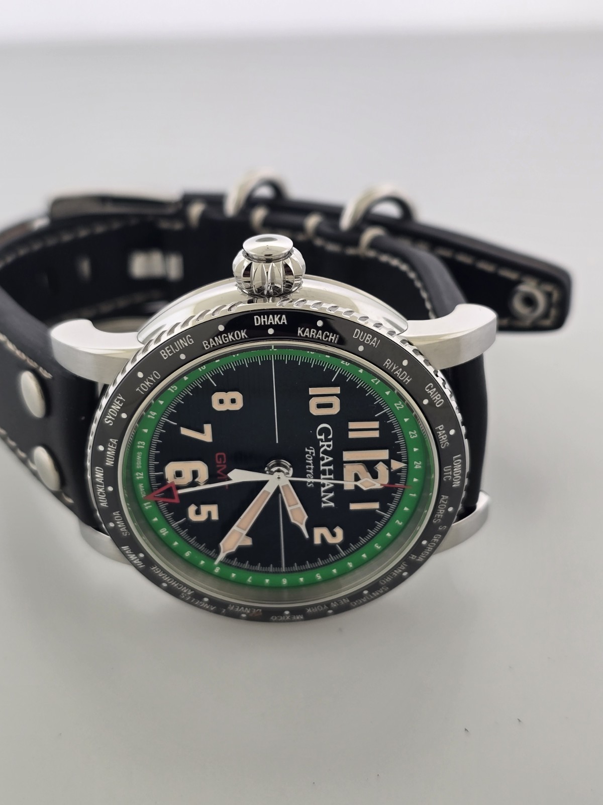 Graham Fortress City GMT 2FOBC.G04A 44MM S/S Left Handed Auto Strap Watch.New.BP