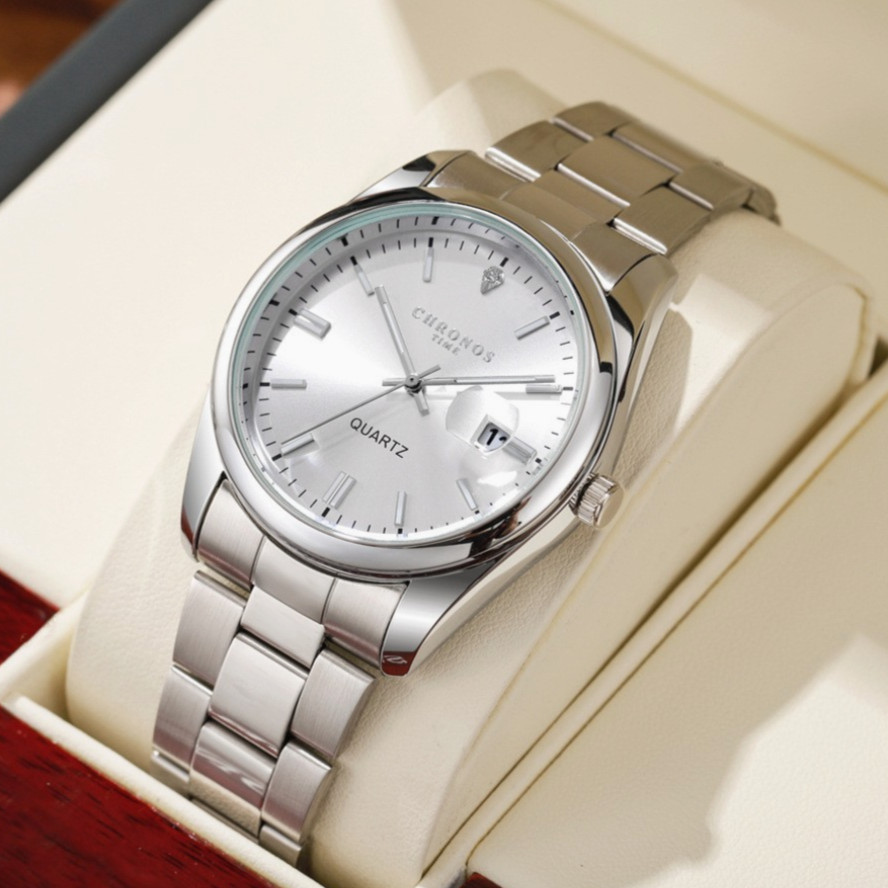 42MM CHRONOS Quartz Luxury Men’s Watch Stainless Steel Waterproof Luminous NEW