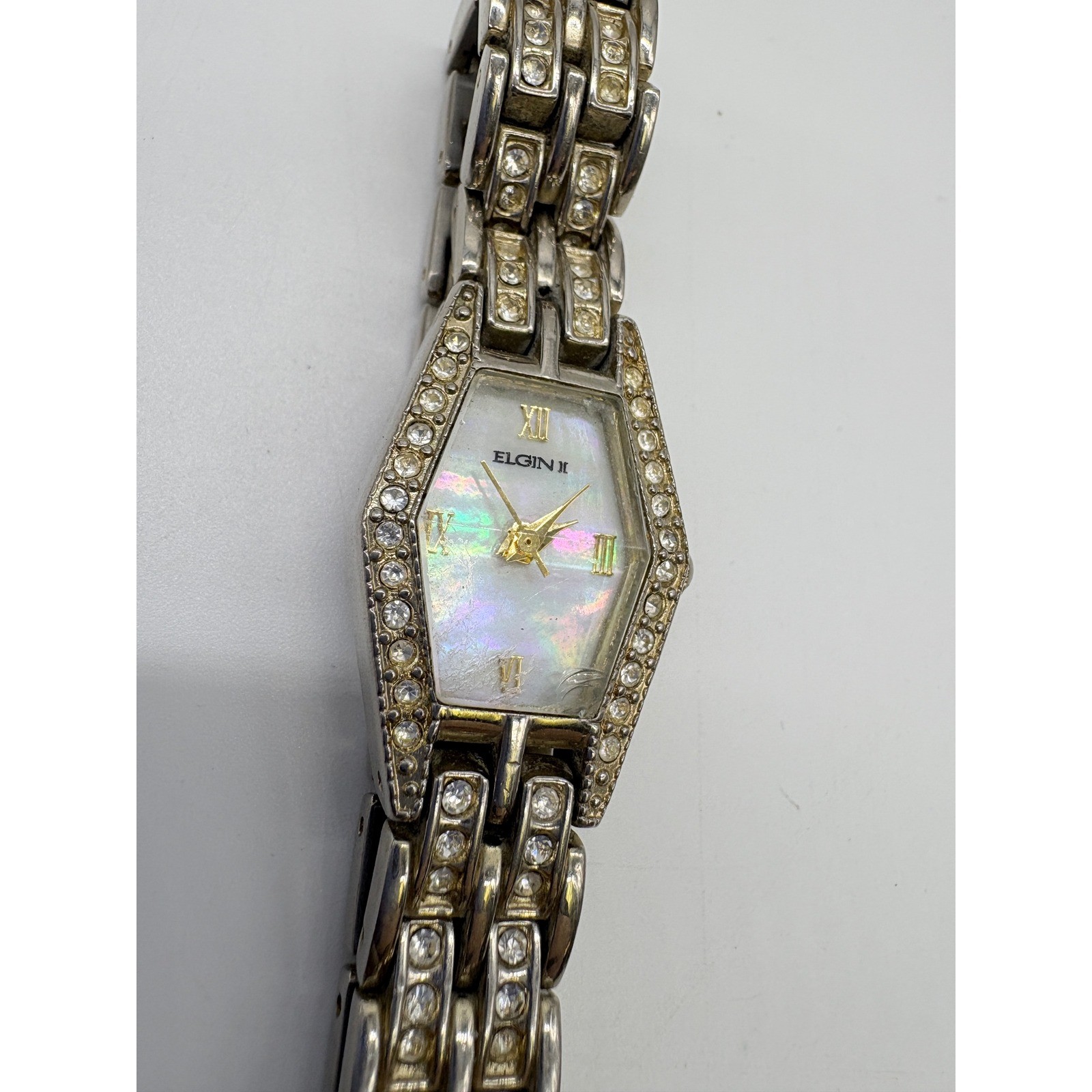 Elgin II Women’s Hexagonal Crystal Bezel Mother of Pearl Dial Watch