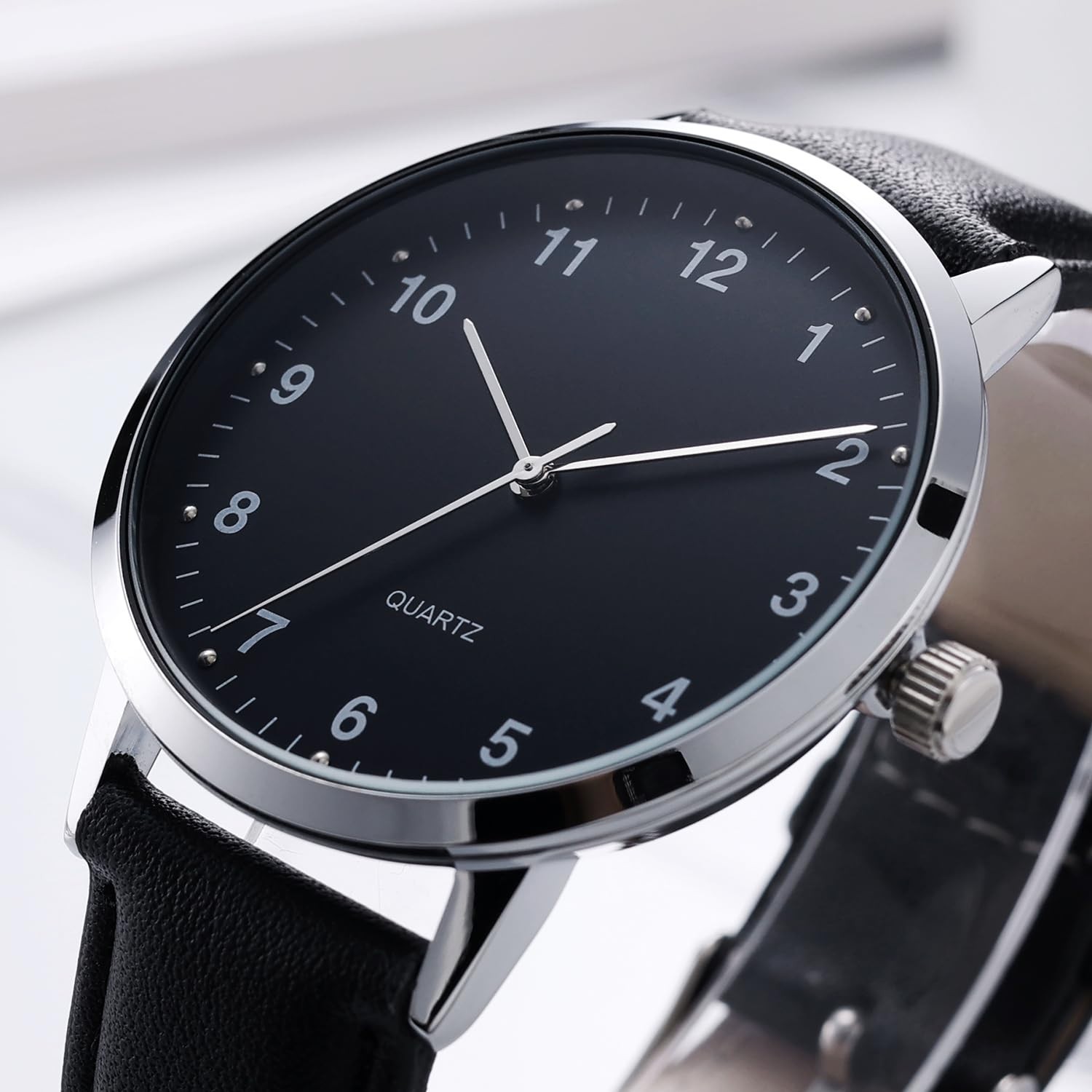 Men’s Black Large Dial Watch with Arabic Numerals & Black Belt – Modern Classic