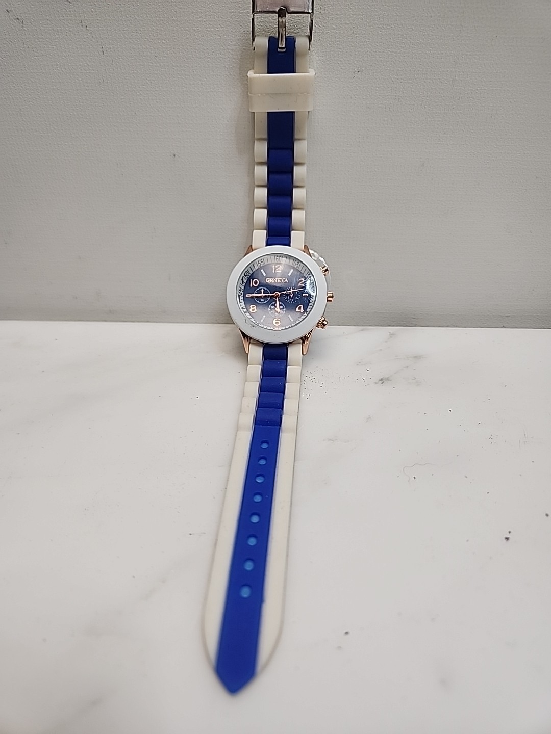 Geneva Blue White Chronograph Style Quartz Watch S1
