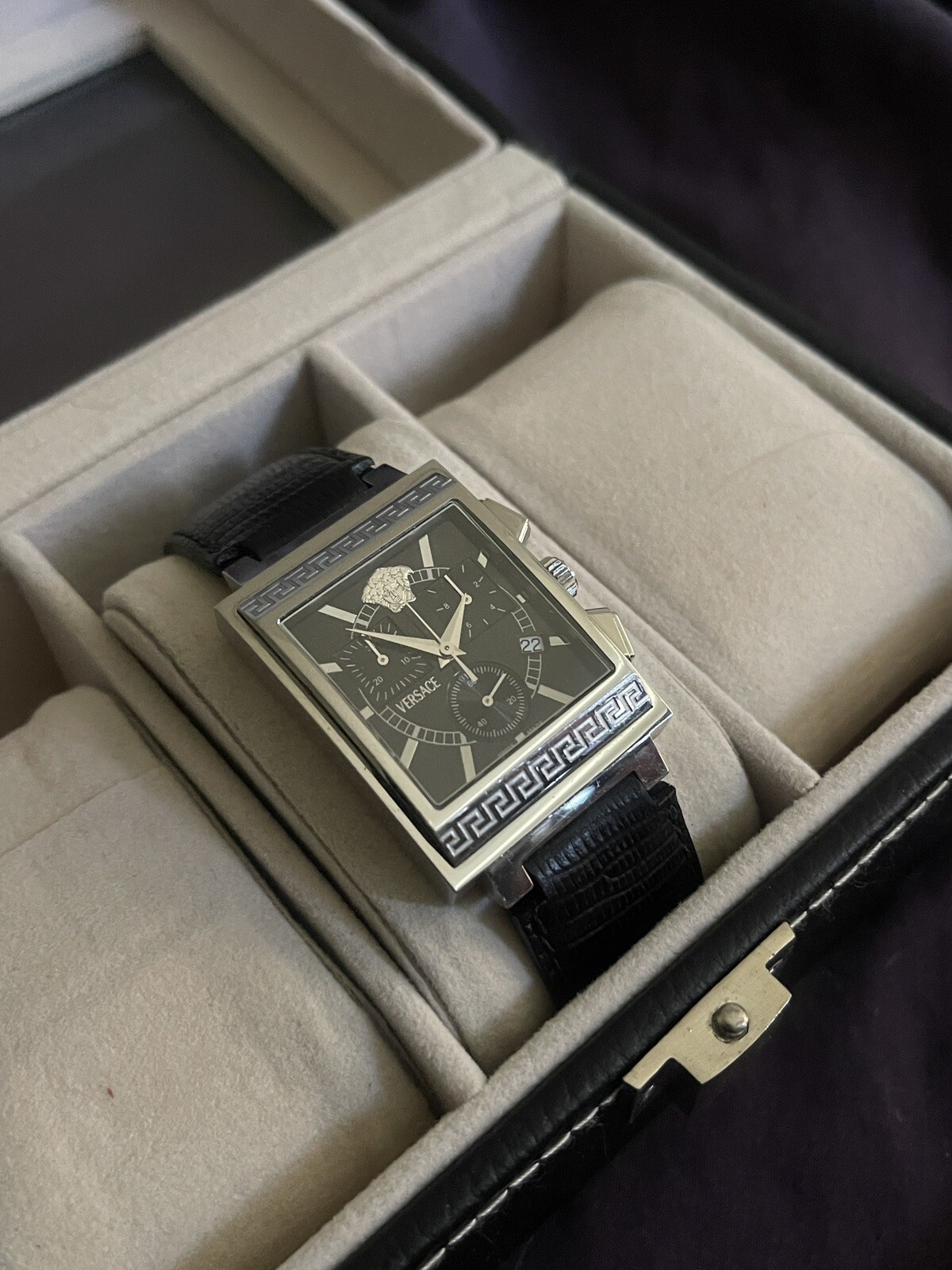 Versace Landmark Tank Original Lizzard Band Rare Classic Chronograph Watch