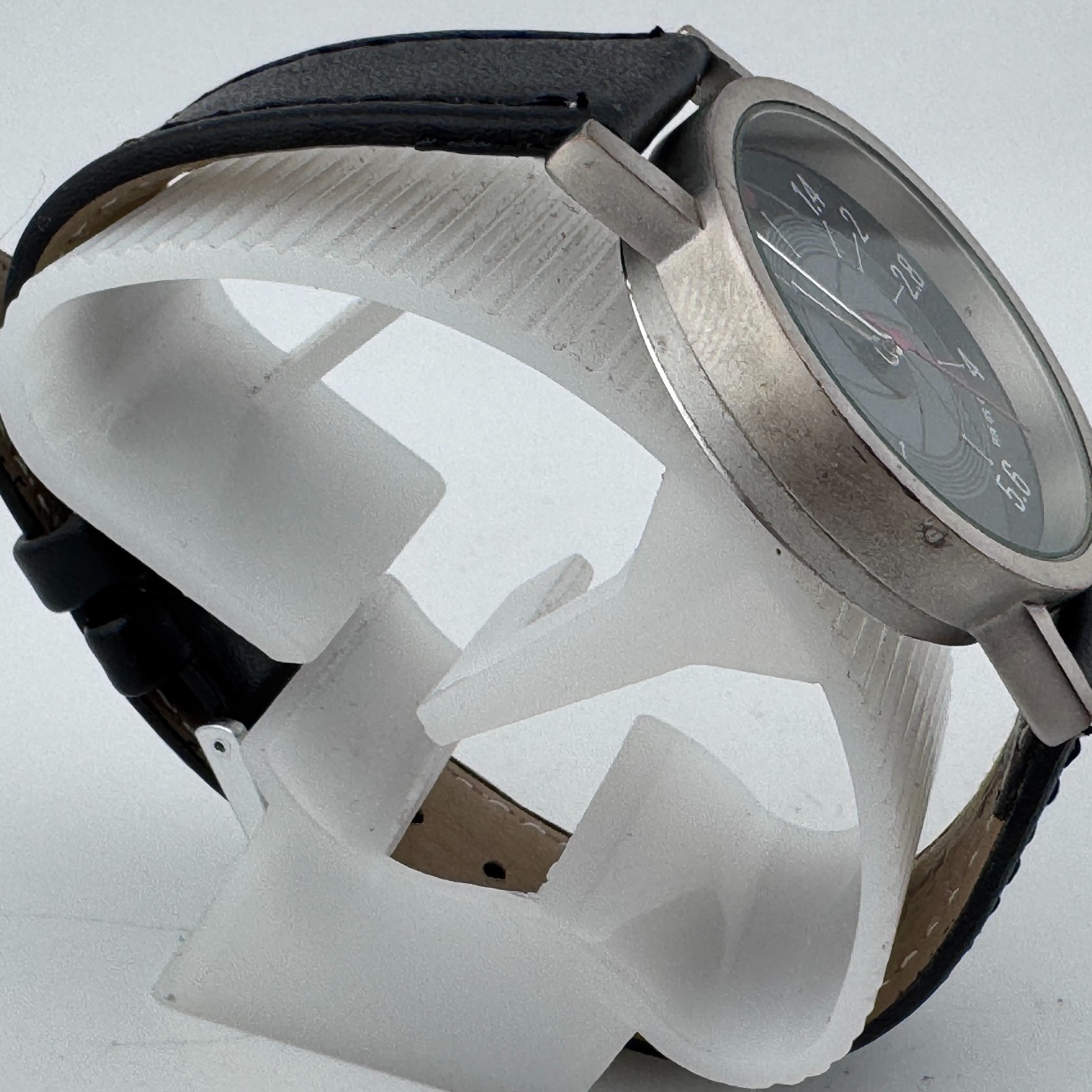 VTG Tempus Fugit Quartz Watch Unisex Silver Lens Dial Leather Analog New Battery
