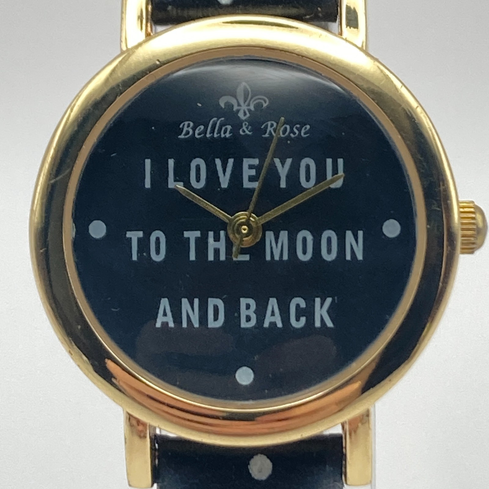 Love You To The Moon Women’s Watch 27mm Gold Tone Gift Polka Dot New Battery 8″