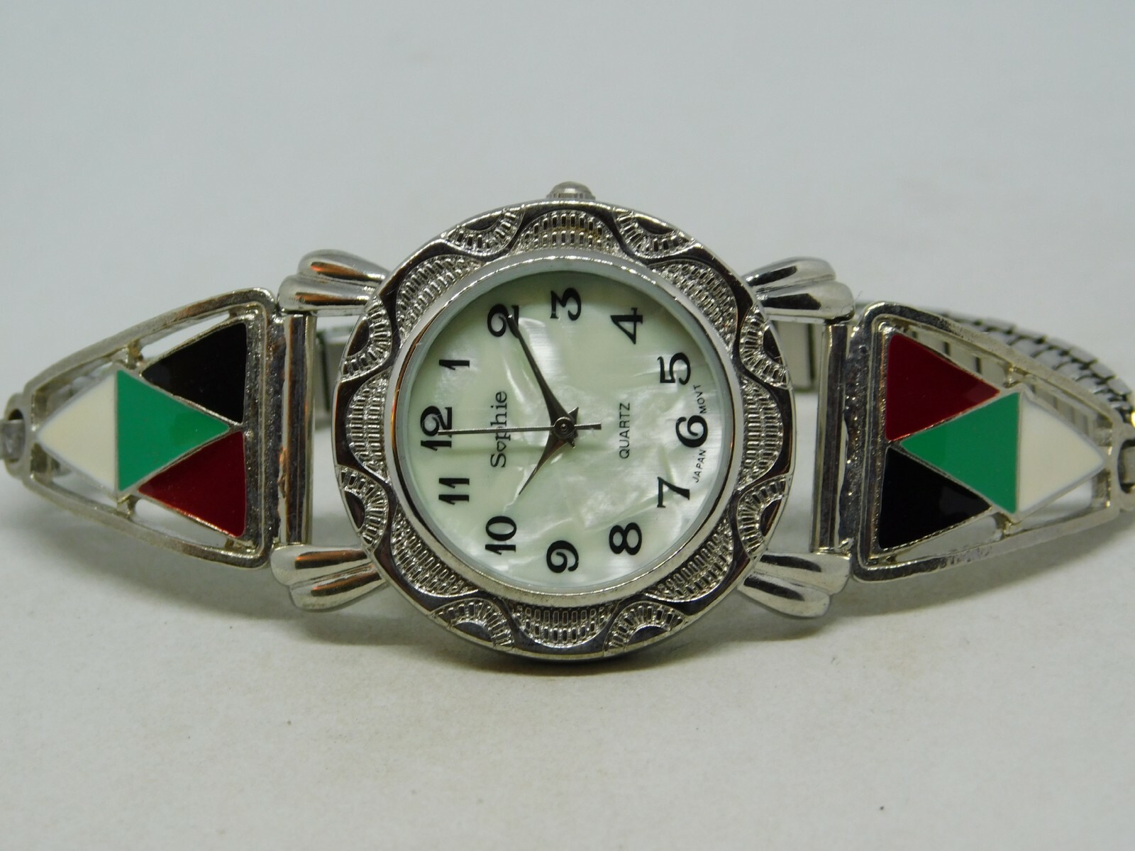 Sophie Enameled Silver Tone Quartz Analog Women’s Watch Sz. 7″ New Battery