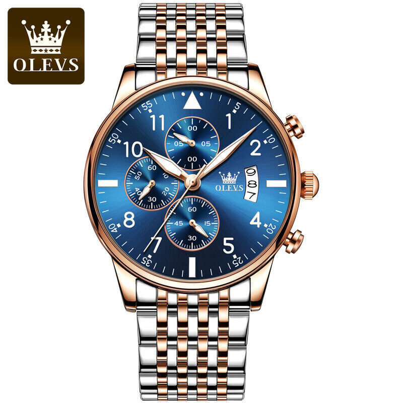 OLEVS Quartz Watch Date Dispaly Stainless Steel Waterproof Man Wristwatch