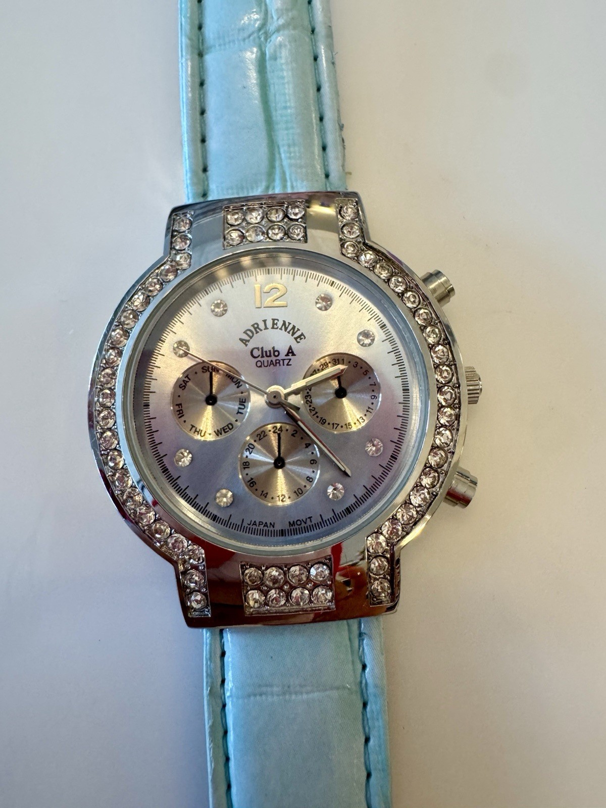 Adrienne Club A Women’s Quartz Dress Watch Silver Dial Diamond Bezel Blue