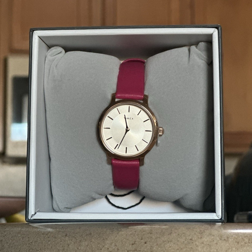 Timex Transcend Women Watch Hot Pink Leather Strap Rose Gold Dial
