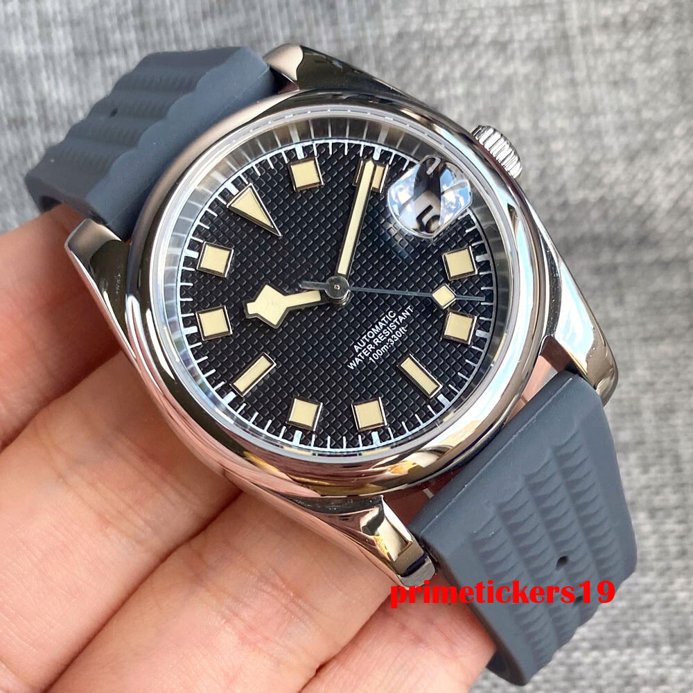 BLIGER 36mm/39mm Polished Case NH35A Automatic Men Watch Grid Dial Date Rubber