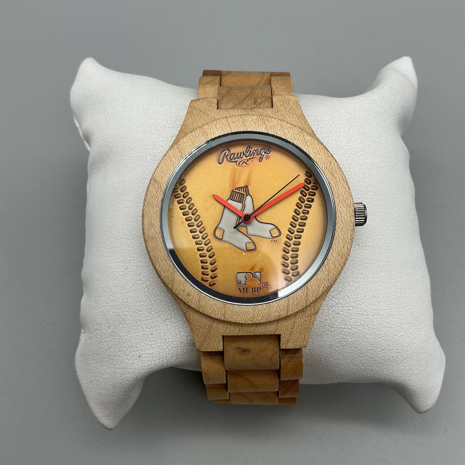 Rawlings Mens Watch 44mm Wood Baseball Boston Red Sox MLB Logo New Battery 9″