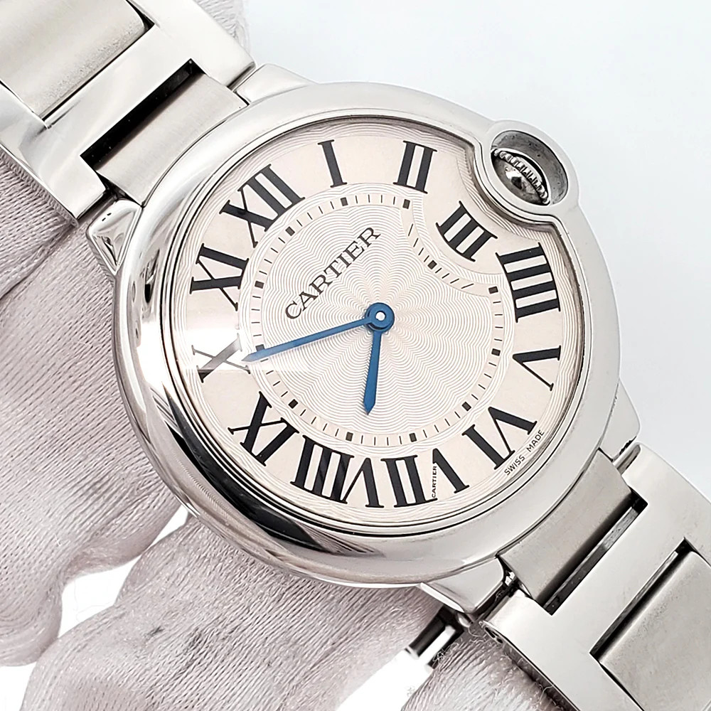 Cartier Ballon Bleu 36mm Silver Roman Quartz Steel Watch W69011Z4 3005 Papers
