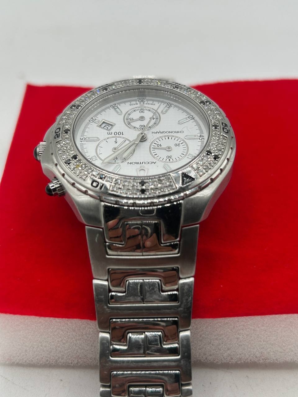 Bulova Accutron Men’s Watch Chrono Real Diamonds All S/S Swiss 26E03 PH9