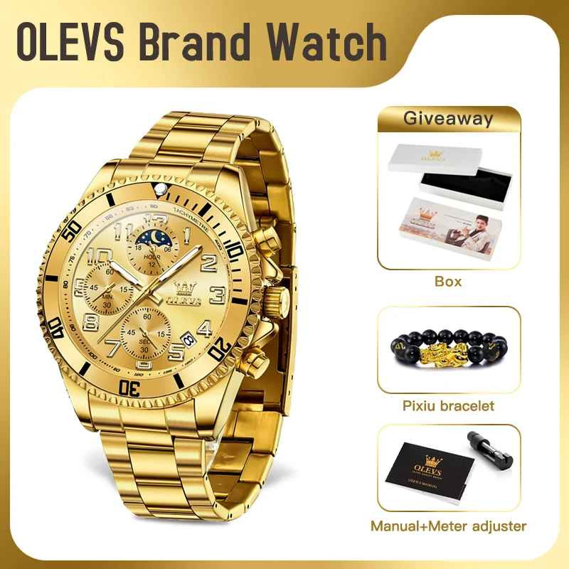 OLEVS 2926 Men’s Quartz Watch Moon Phase Chronograph Waterproof Business Watch