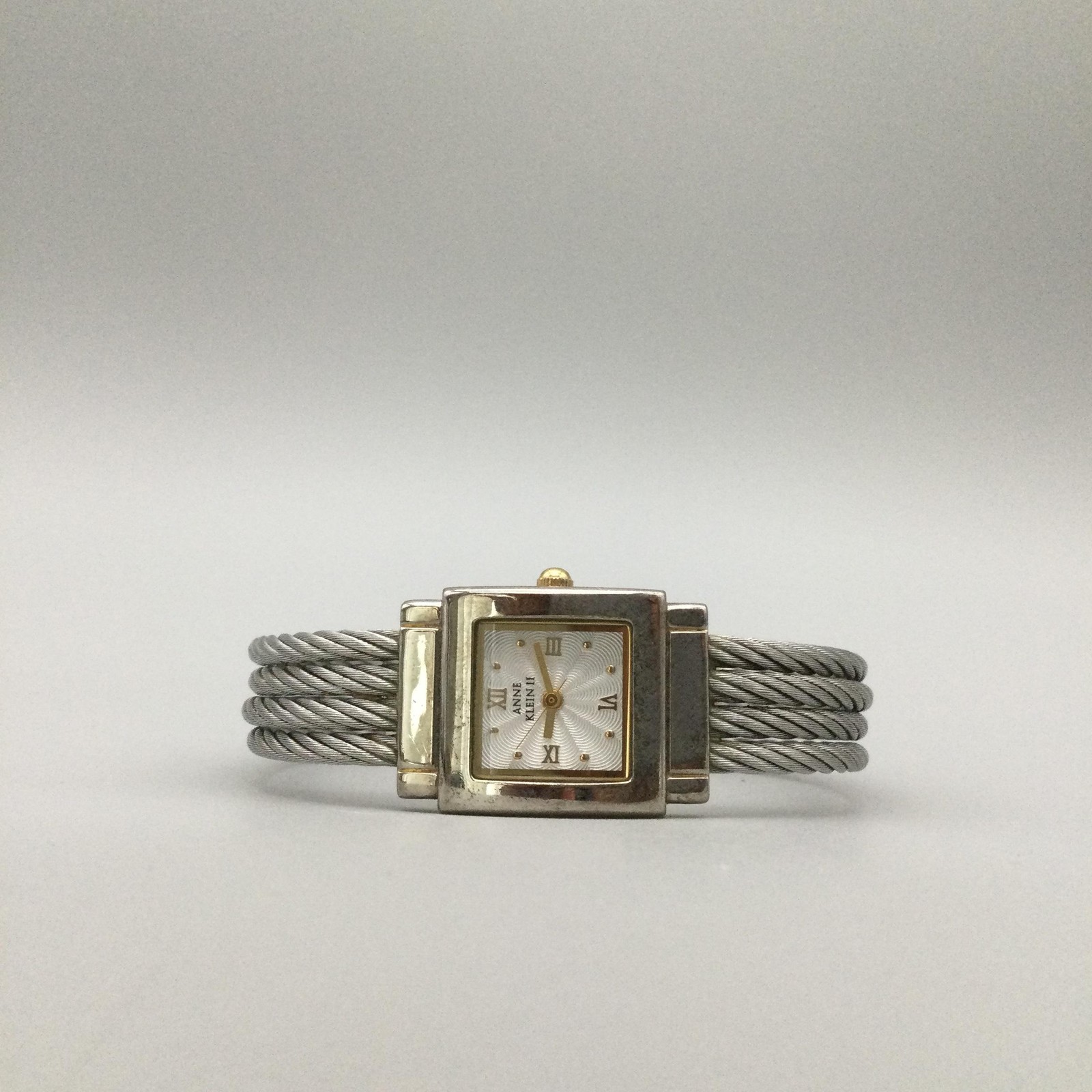 Anne Klein II Watch Womens 21mm Two-Tone Square Hinged Cuff New Battery