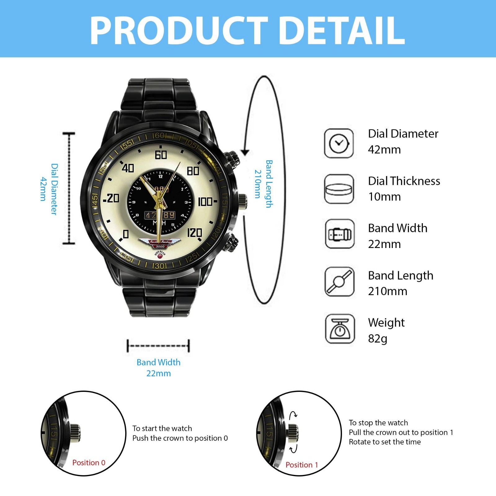 Personalized Vintage Austin New Speedometer Stainless Steel Watch Car Lover Gift