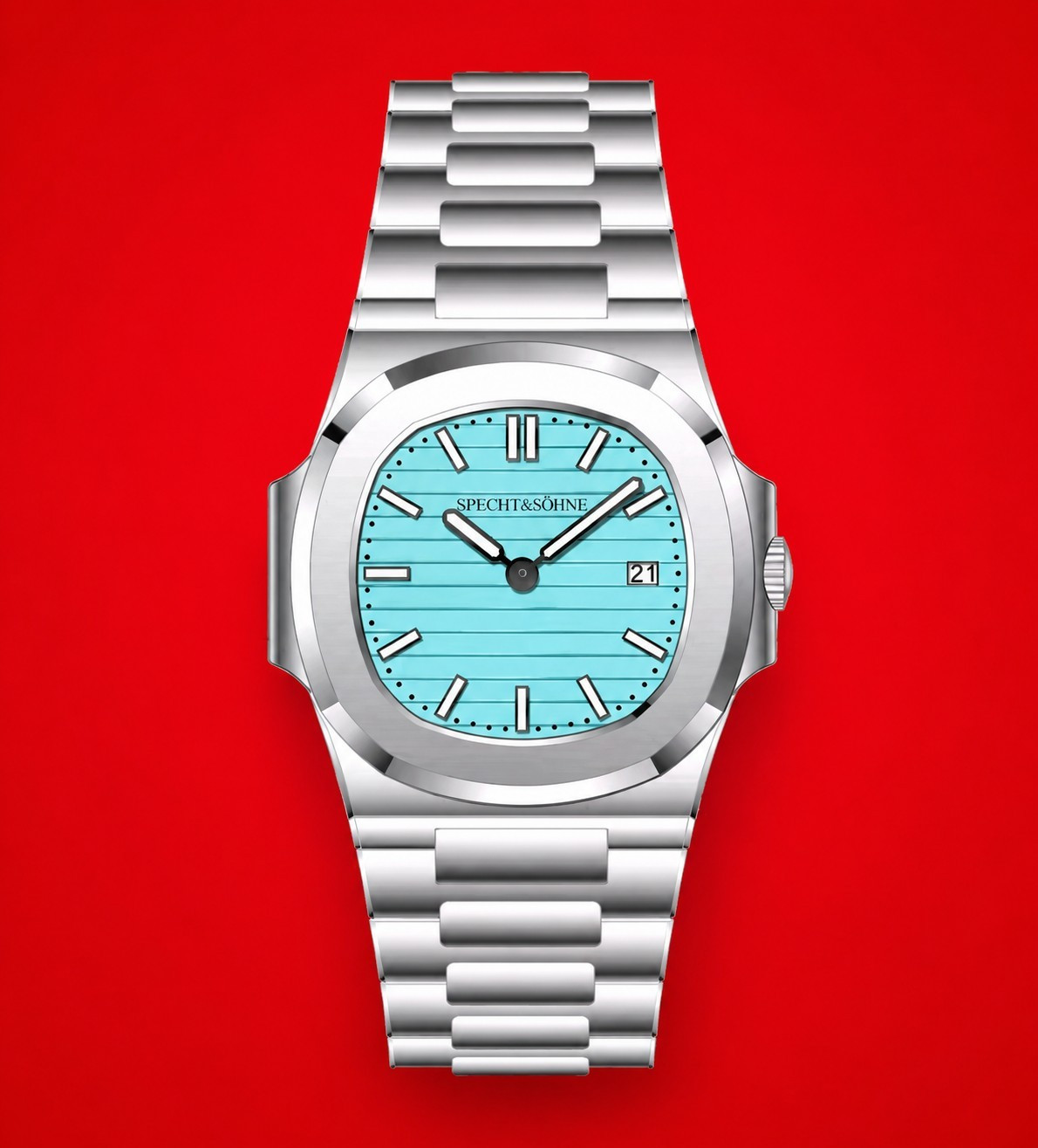 Specht&Söhne Quartz Wristwatch Blue Dial Date Silver Stainless Steel Bracelet