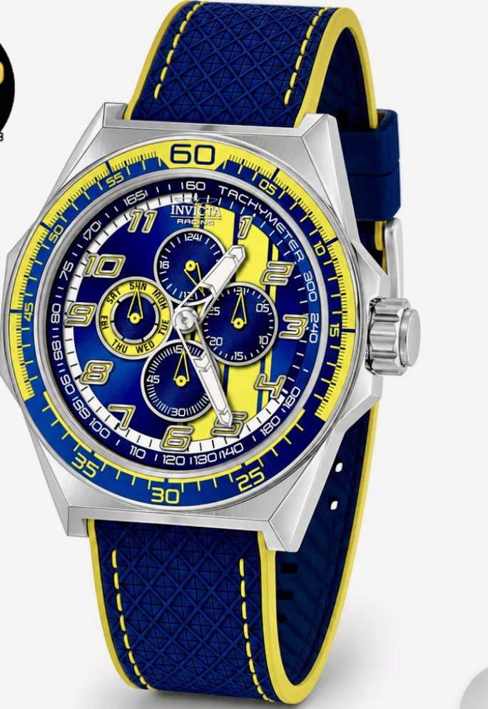 🔥NEW🔥Invicta Racing Stryketach 50mm Yellow Blue Men’s Watch Michigan 50041