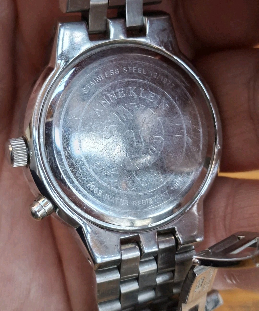 Anne Klein day/date 12/1977 gemmed stainless steel Ladies luxury watch