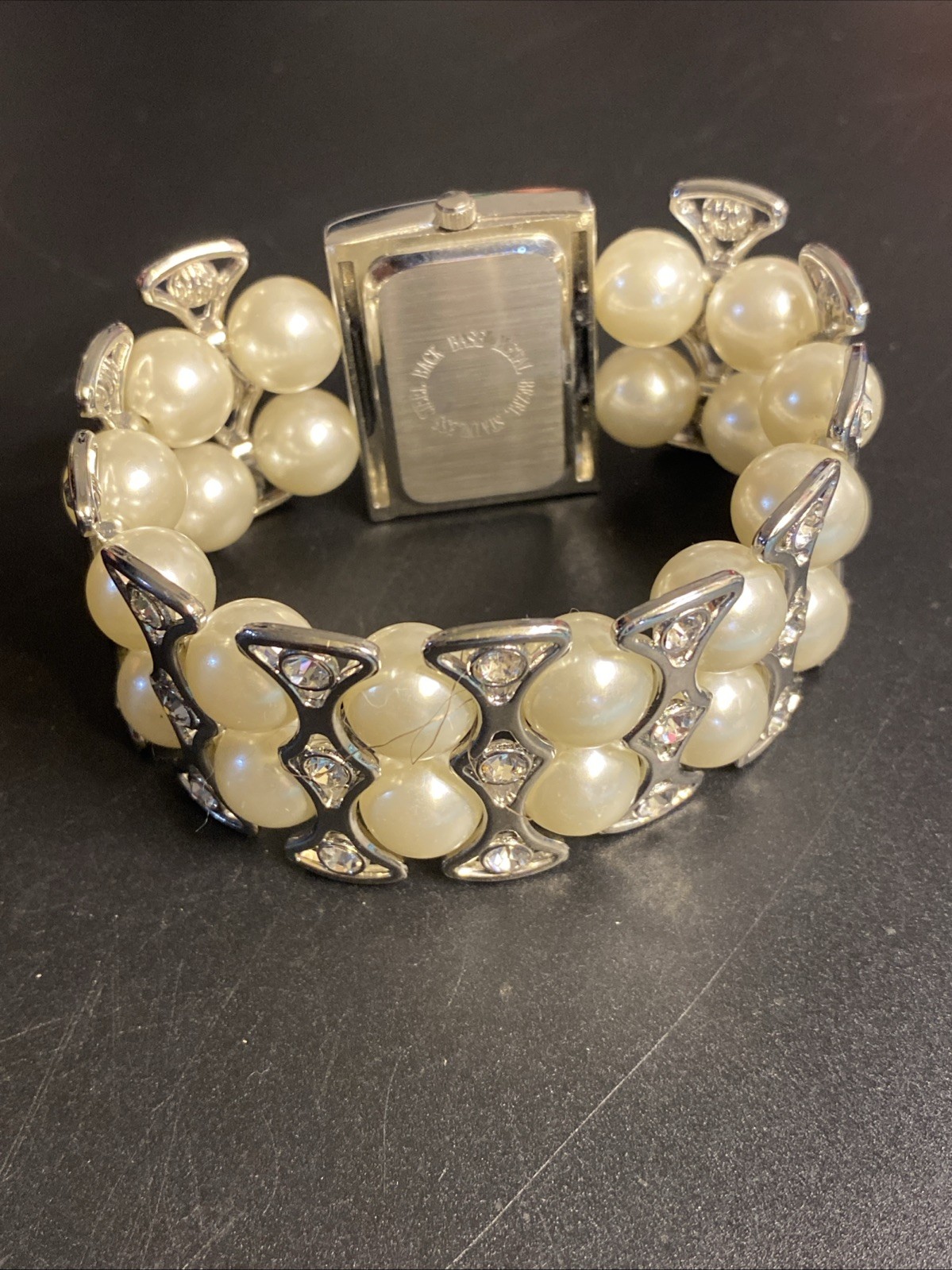 Sophie Pearl Stretch Band Watch Rhinestone Silver Tone Quartz Dress New Battery